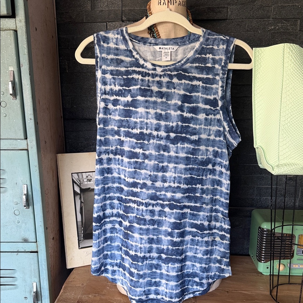 Athleta Navy Tie-Dye Muscle Tee